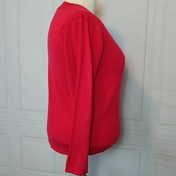 Jenny Womens XL Red Knit V Neck Button Up Cardigan Sweater Beaded Holiday - Picture 5 of 8